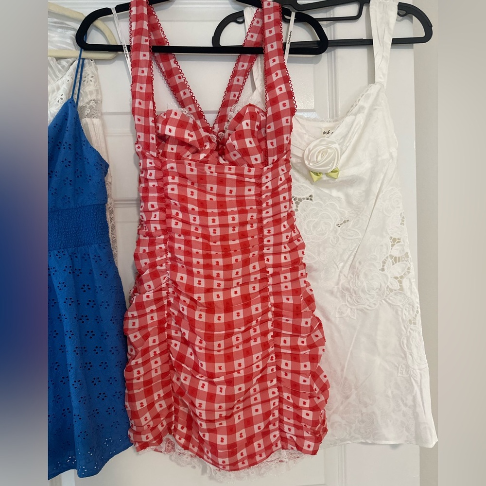 For Love & Lemons Red White Gingham Mini Dress